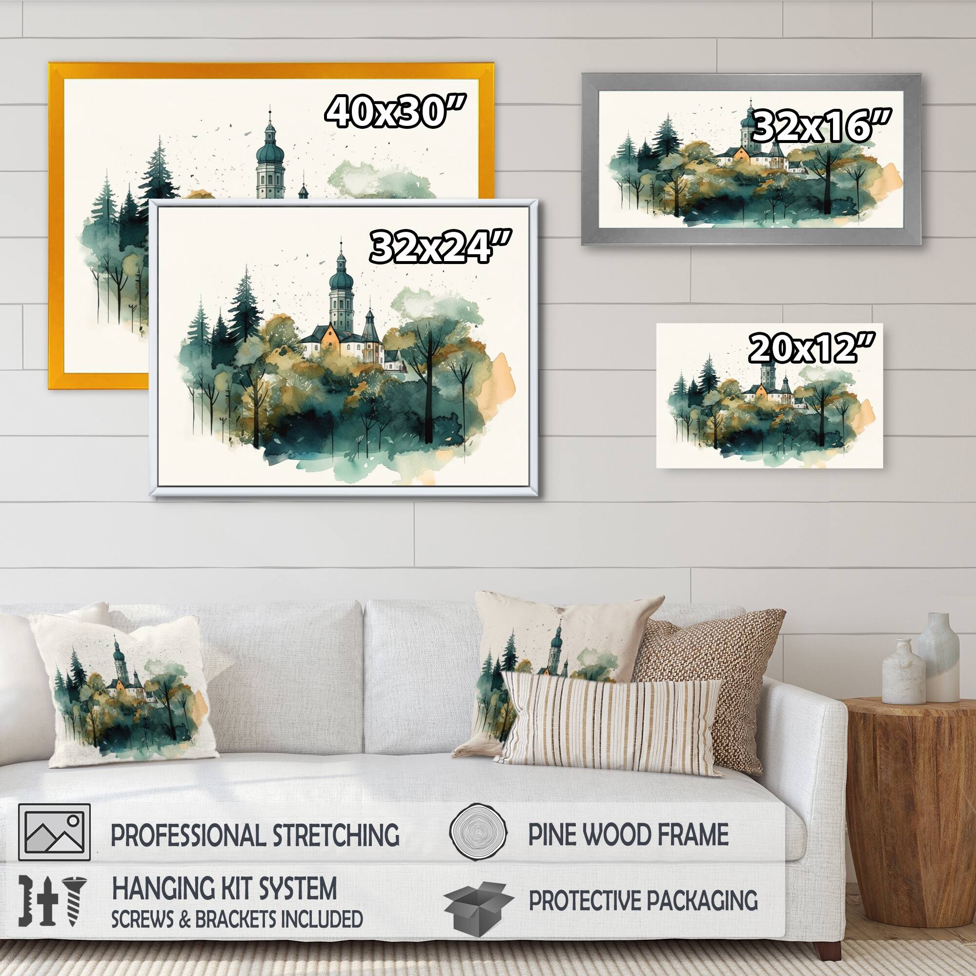 Designart "Green And White Munich Opulence" City Art Deco Framed Wall